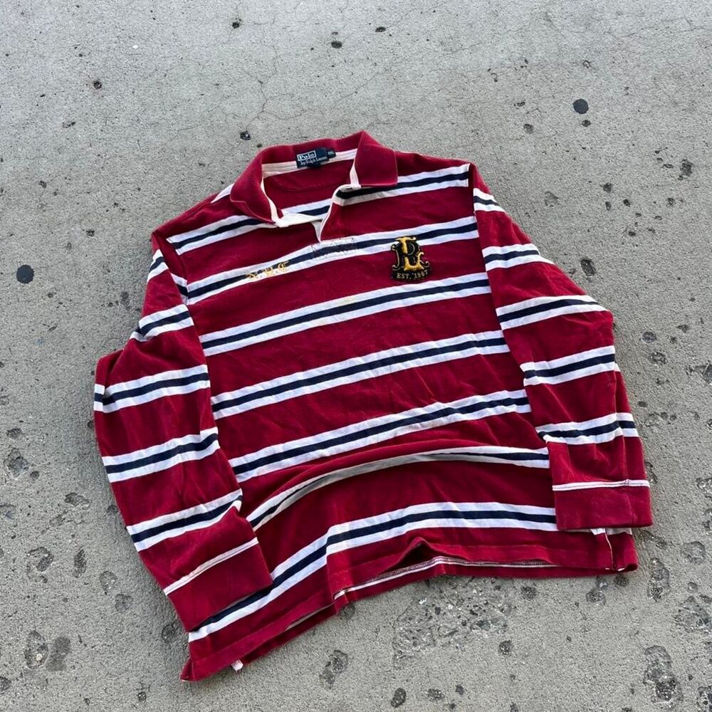 Vintage Polo Ralph Lauren NYC Streetwear Y2K Striped Rugby Polo Longsleeve Shirt